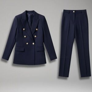 Navy Double-Breasted Blazer and Pants Set- Rachel Zoe
